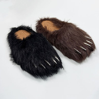 Mules en peluche personnalisées de créateur, avec logo sur mesure, pour hommes, en fausse fourrure, motif patte d'ours, avec griffes métalliques