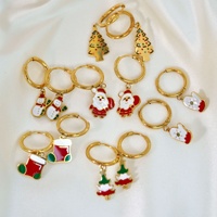 Seri Anting Wanita Bertema Natal Kartun Lucu Terbuat dari Baja Tahan Karat Lapisan Emas 14k dengan Lapisan Drip-glaze Warna-warni