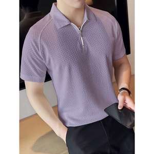 เสื้อยืดแขนครึ่งแขนผ้าโพลีเอสเตอร์สำหรับผู้ชายมีซิปคอโปโล - Product Image 4