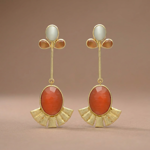Boucles d'oreilles pendantes en laiton plaqué or faites à la main avec pierres précieuses, style ethnique, pour fiançailles, fête, mode bohème, femme, unisexe - Product Image 2