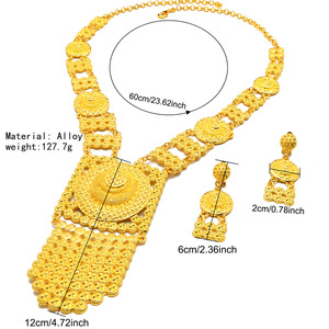 ZHENXUN Dubaï Ensemble de bijoux de mariée plaqué or 24K, motif cercle, collier et boucles d'oreilles, bijoux de mariage de grande taille pour femme, vente en gros - Product Image 2