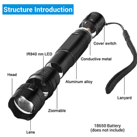 Nouvelle lampe torche laser rouge à longue portée 850 nm unique, illuminateur IR 940, lampe torche tactique haute puissance avec zoom, batterie 18650