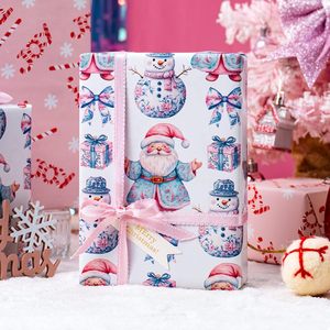 Christmas Wrapping Paper Roll 17x33 Feet Reversible Santa Snowman Gift <b>Wrap</b> for Christmas New Year Craft - Product Image 2