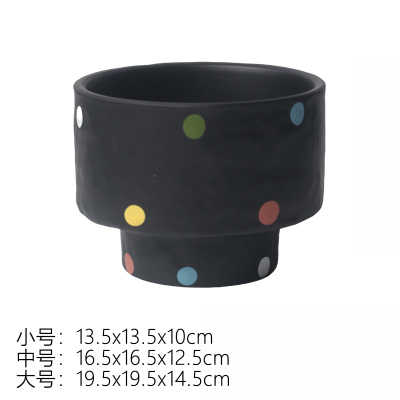 Ak098 low flower pot black wave dot-no tray