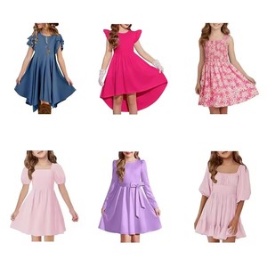 Lindo Vestido para Bebés Niñas, Manga Corta, Tul, Lazo, Rosa, Rojo, Amarillo, Blanco, Multicolor, Estampado Floral, Ropa Casual para Niños - Product Image 3