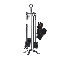Ensemble d'outils pour foyer, 5 pièces, pour intérieur et extérieur, ensembles de pics à foyer robustes avec poignée rétro et gants en cuir résistants à la chaleur