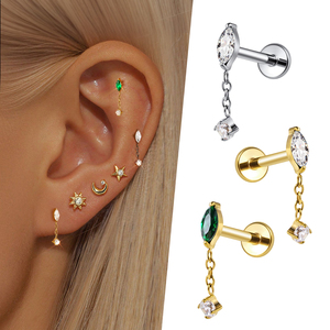 Toposh Titanium Fashion Labret <span class=keywords><strong>Piercing</strong></span> d'<span class=keywords><strong>oreille</strong></span> avec zircon taille marquise et pendentif pour <span class=keywords><strong>piercing</strong></span> cartilage, hélix et conque - Product Image 1