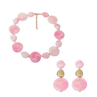 Ensemble de 2 pièces : Collier ras du cou et boucles d'oreilles pendantes à motif marbre rose, style bohème, bijoux volumineux pour femme