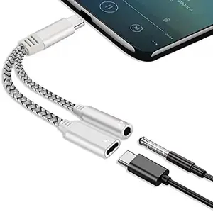 Pemisah Earphone 2 In 1 USB C Ke 3.5 Jack, Kabel Audio Adaptor Tipe C untuk Samsung Galaxy