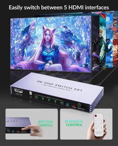 Commutateur HDMI SYONG 8K 5 entrées 1 sortie - Commutateur 5 ports avec télécommande 8K60Hz 4K240Hz 3D CEC HDR HDCP2.3, pour PS5/4/3 Xbox <span class=keywords><strong>Lecteur</strong></span> <span class=keywords><strong>DVD</strong></span> - Product Image 6