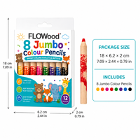 FLOWood 8 Crayons de Couleur Géants, Crayons de Couleur en Bois Épais et Faciles à Tenir, Non Toxiques pour l'Art