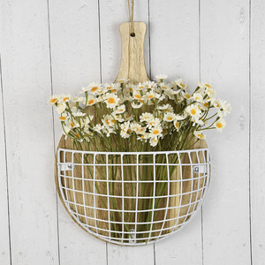 Jardinières murales rondes en bois massif et fer forgé XH25 245 246 Blanc Noir à suspendre pour jardins, cours et balcons - Product Image 3