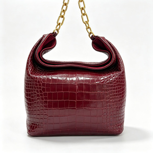 Premium Crocodile Embossed Cowhide Leather Hobo Bag Women <strong>Gold</strong> Chain Strap Soft Shoulder Underarm Bag <strong>Small</strong> <strong>Handbag</strong> OEM Low MOQ - Product Image 1