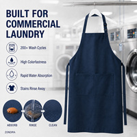 Tablier de cuisine bleu marine lavable et réutilisable, robuste, en polyester filé 240 GSM, réglable, à 2 poches, pour restaurant/hôtel, personnalisable, vente en gros