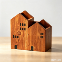 Porte-stylos en forme de maison en bois, porte-crayons multifonctionnel pour bureau, organisateur de papeterie pour la maison et le bureau