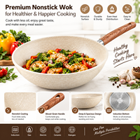 Wok antiadhésif avec poignée imitation bois, poêle profonde pour faire sauter, réduire à la vapeur, frire, cuire à la vapeur et les repas quotidiens en famille