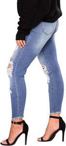 Venta Directa al Por Mayor de <span class=keywords><strong>Jeans</strong></span> <span class=keywords><strong>Negros</strong></span> <span class=keywords><strong>Rotos</strong></span> de Cintura Alta para <span class=keywords><strong>Mujer</strong></span>, Elásticos, Ajustados y de Estilo Casual para Verano - Product Image 2