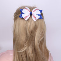Barrette à cheveux en cuir rose doré à nœud côtelé avec paillettes, style baseball sportif pour enfants