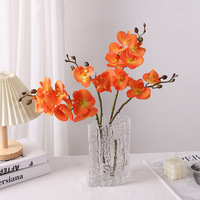 Anggrek Phalaenopsis 2 Cabang Kecil dengan Sentuhan Sutra dan Efek Melembapkan, Bunga Laminasi, Cetakan Injeksi, Cetak 3D, Buatan