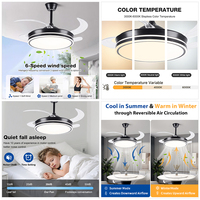 Ventilador de Techo LED Retráctil con Control Remoto de 42 Pulgadas, 6 Velocidades y 3CCT para Decoración de Interiores de Sala de Estar y Dormitorio, Precio de Fábrica