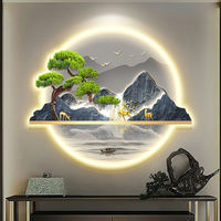 Décoration Murale LED Moderne de Luxe, Art Mural Paysager, Finition Porcelaine, Cristal, pour Chambre, Fond de Canapé, Salon