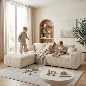 Sofá Seccional Modular Comprimido en Forma de L, Sofá Sin Estructura Tipo Nube de 3 Plazas Tapizado con Chaise Longue y Asiento Profundo para el Hogar - Product Image 4