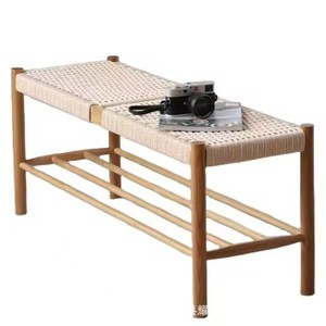 <b>Shoe</b> changing stool, solid wood woven rope, Nordic minimalist modern dining room bench, Japanese fitting room stool. - Product Image 5