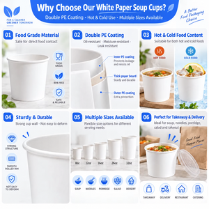 Contenedores de Cartón Blanco Biodegradables Desechables para Alimentos, Recubiertos de Papel, Modernos, para Ensaladas y Sopas, con Tapas y Logotipo Personalizable, Venta al Por Mayor - Product Image 3