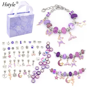 DIY Charm Bracelet Making Kit Jewelry Making Suppliers Beads and Charm Set for Unicorn/Mermaid Crafts Gifts Set SD0006