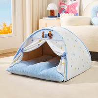 Lit-tente semi-fermé en peluche chaude pour animaux de compagnie, toute saison, maison-caverne sécurisée pour petits chiens et chats, pour intérieur, sans assemblage
