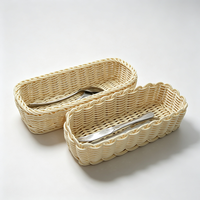 Panier à couverts en rotin tressé beige avec dentelle, fait main, qualité alimentaire, pour couteaux, fourchettes et baguettes, idéal pour la maison, la cuisine, le comptoir ou la table