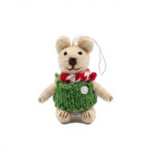 Premium Eco-Friendly Handmade Knitted Christmas Mouse Ornament Green Sweater Red Scarf Wall Hanging Decorative Animal Shape - Product Image 2
