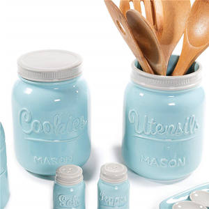 Mason kurabiye kavanozu ve mutfak aleti tutucu seti-büyük hava geçirmez seramik kurabiye kavanozu kurabiye kavanozu-eski çiftlik evi mutfak aleti tutucu-rustik dekoratif - Product Image 4