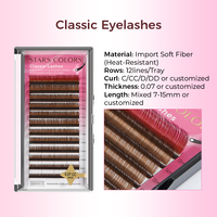 Vente en gros de cils en cachemire brun Cils Extensions de cils en velours Cils Classic Mixed 8-15mm Volume Plateaux d'extension de cils