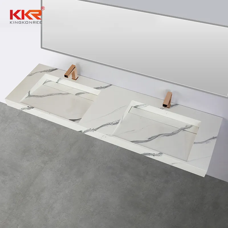Lavabo de pared para baño, lavamanos de superficie sólida acrílica con patrón de mármol médico comercial