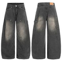 Jean de travail style cabane en bois, design rétro américain, pour hommes et femmes, coupe ample, jambe large, polyvalent, décontracté, style couteau courbé, pantalon long