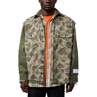 Kemeja Pria Kasual Motif Camo Lengan Panjang Desainer, Kemeja Kancing Depan Motif Camo untuk Pria