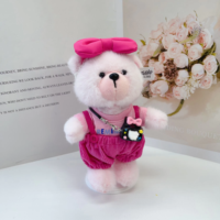 Boneka Beruang Teddy Lucu Kartun Kustom dengan Overall dan Aksesoris Pita, Kemasan Kantong OPP