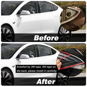 Aileron de fenêtre triangulaire arrière, texture carbone noir brillant, pour Tesla Model 3, plastique avec ruban adhésif inclus - Product Image 5