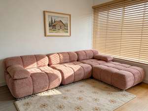 Sofá Modular en Forma de L de Terciopelo Texturizado Burbuja Rosa Polvoriento, Comprimido y Sellado al Vacío, con Otomana a Juego, Sofá <span class=keywords><strong>sin</strong></span> Estructura, Estilo Moderno para Escuela - Product Image 1