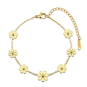 Stylish Rhodium & 18K Gold Plated Stainless Steel Zircon <b>Bracelet</b> with Daisy Print for Women's Everyday Wear and Birthday Gift - Product Image 1