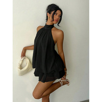 Mesh Halter Neck Dress Wholesale Solid Color Short Dress Custom logo Loose Pleated Dress Factory Direct