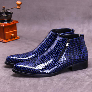 Men's new stylish shiny low-top embossed cowhide ankle boot with large sizeand business-stylepointed toelightweight at the ankle - Product Image 1