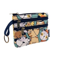 Organizer Kanvas Terbuka Tiga Lapis Bermotif Kartun, Dompet Rias Genggam Praktis untuk Musim Panas, Dompet Koin Unisex untuk Kunci dan Kartu
