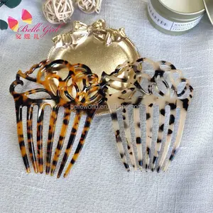 BELLEWORLD custom Korean design hollow out flower tortoise shell resin combs cellulose acetate hair pins comb for long hair