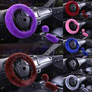 Ensemble de 3 housses de volant en fourrure, véritable peau de mouton, pelucheuse, chaude et moelleuse, accessoires de voiture pour femmes et filles, livraison gratuite - Product Image 2