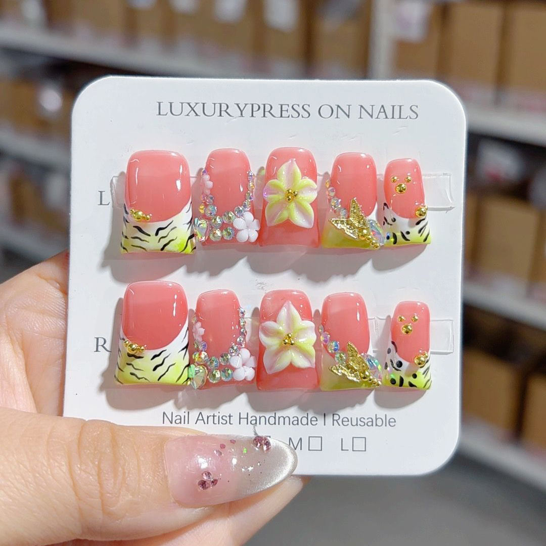 101-110 Handmade Duck-Beak-Shaped Artificial Fingernails 10pcs High Quality Press on Nails with Glue for Nail Art False Nails