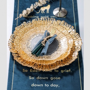 Assiettes de Présentation en <span class=keywords><strong>Verre</strong></span> Doré en Gros avec Bordure Dorée pour Mariage - Product Image 5