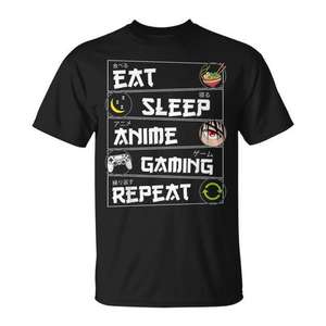 Eat Sleep Anime Gaming Repeat Kawaii Otaku Gamer T-Shirt noir chemise décontractée pour hommes - Product Image 1