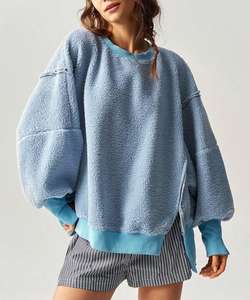 Ropa de mujer de Otoño Invierno 2025 personalizada, sudaderas con capucha recortadas lisas, Jersey pesado de alta calidad, sudaderas con capucha <span class=keywords><strong>azules</strong></span> para mujer - Product Image 3